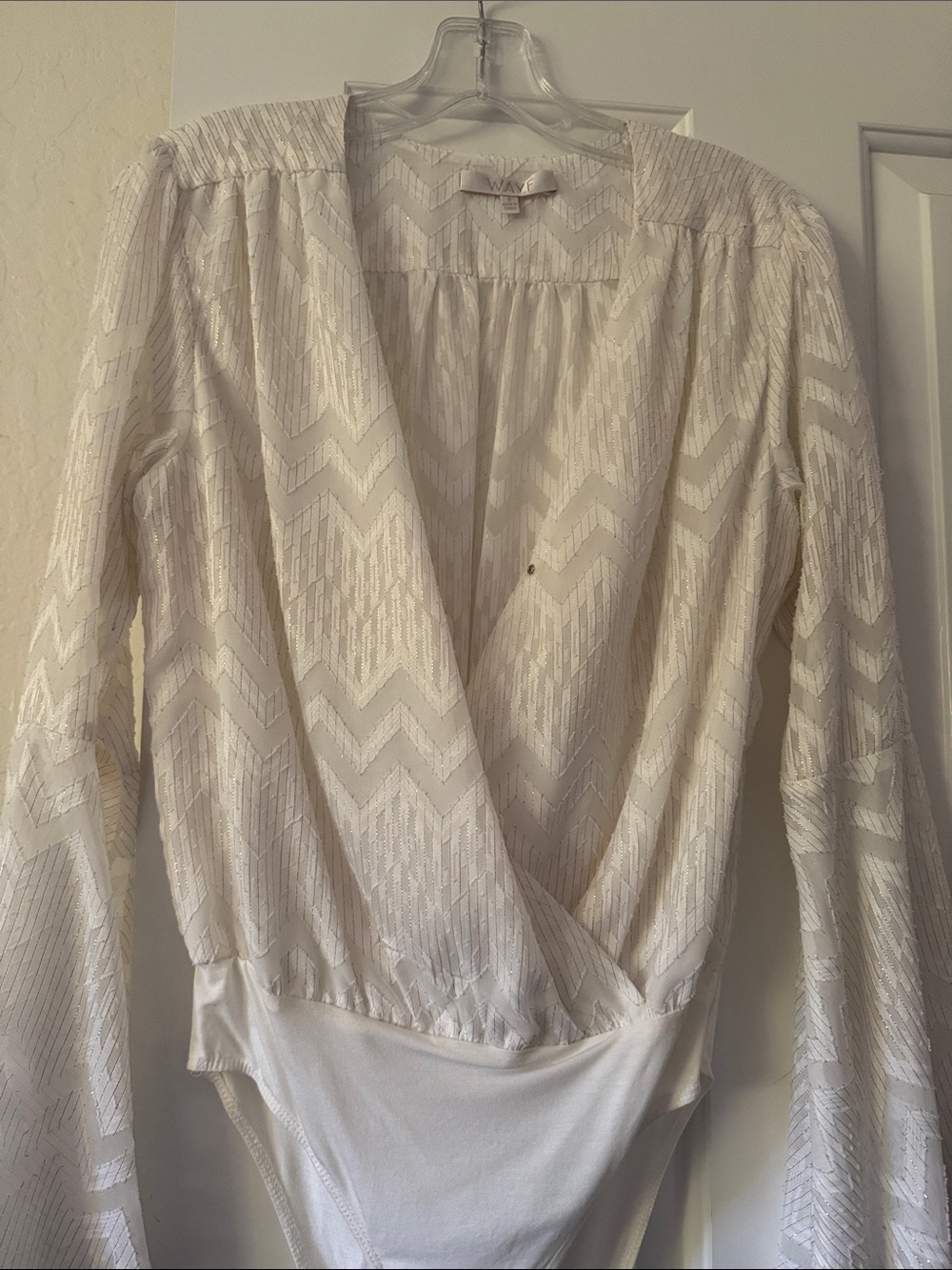 Wayf Ivory Chevron Wrap-Front Bodysuit